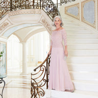 Stretch Lace Off the Shoulder Mock Dress with Scallop Neckline & Chiffon Full Skirt
