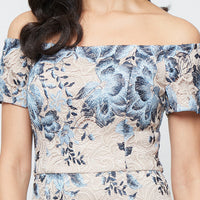 Long Floral Embroidered Lace Off the Shoulder Dress