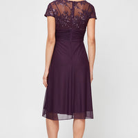 Regular - Short Cap Sleeve Empire Waist Dress with Scallop Detail & Ruched Waist