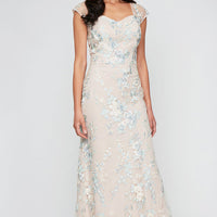 Long Embroidered Mermaid Dress with Sweetheart Neckline and Illusion Straps