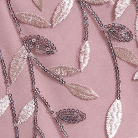 Plus - Midi Embroidered Dress with Illusion Neckline and Godet Detail Skirt