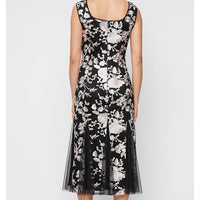 Midi Embroidered Jacket Dress with Square Neckline, Godet Detail Skirt and Elbow Sleeve Jacket