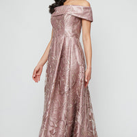 *Long Off the Shoulder Embroidered Ballgown
