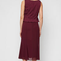 Tea Length Textured Jacquard Mock Jacket Dress with Scoop Neck Bodice, Full Skirt and Decorative Hook Neck Closure Jacket