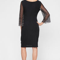 Regular - Short Cowl Neck Sheath Dress with Heat Set Illusion Sleeves