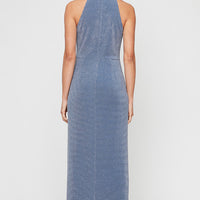 Regular - Metallic Knit Halter Dress with Embellished Neckline & Cascade Detail Skirt