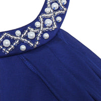 Mesh Beaded Halter Neck Dress with Cold Shoulder Sleeve and Cascade Ruffle Skirt