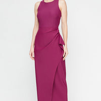 Petite - Sleeveless Contour Dress with Cutaway Halter Neckline and Cascade Detail Skirt