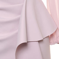 Regular - Off-the-Shoulder Dress with Sheer Chiffon Sleeves, Cascade Ruffle Skirt and Front Slit
