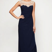 Petite Crepe Dress with Sweetheart Embroidered Lace Neckline