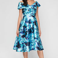 Midi Printed Mikado A-Line Dress