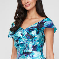 Midi Printed Mikado A-Line Dress