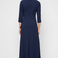 *Long V-Neck Dress With Cascade Detail Skirt