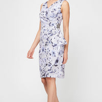 Floral Stretch Crepe Party Dress with Surplice Neckline & Embellishment at Hip