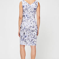 Floral Stretch Crepe Party Dress with Surplice Neckline & Embellishment at Hip