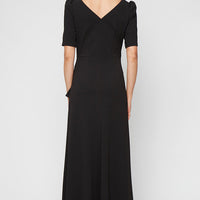 Plus Long Embellished Neck Dress with Elbow Sleeves and Cascade Detail Skirt