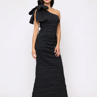 Long One Shoulder Dress with Bow Shoulder Detail