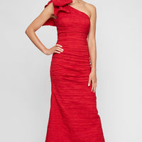 Long One Shoulder Dress with Bow Shoulder Detail