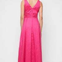 Long Stretch Taffeta Sleeveless Dress with V-Neckline