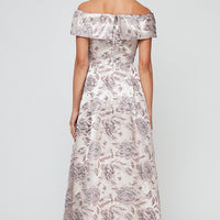 Floral Metallic Brocade Off-the-Shoulder Ballgown with Pockets