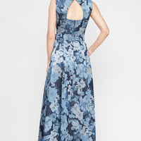 Regular - Sleeveless Printed Jacquard Dress with Square Neckline and Structured Belt