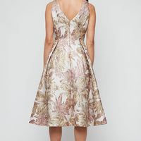 Plus Midi Sleeveless Printed Jacquard Dress with Full Skirt