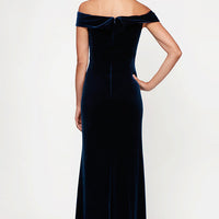 Long Off the Shoulder Fit and Flare Dress With Surplice Sweetheart Neckline, Beaded Hip Detail and Front Slit