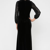 Long Fit and Flare Dress With Long Sequin Bubble Hem Sleeves