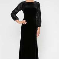 Long Fit and Flare Dress With Long Sequin Bubble Hem Sleeves