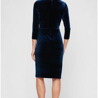 Short Velvet Sheath Dress with Surplice Neckline, Cascade Skirt and Embellishment Detail at Hip