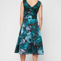 Midi Printed Yoryu Sleeveless A-Line Dress with Surplice Neckline and Tie Waist Detail