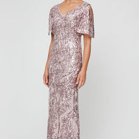 Caroline Flutter Sleeve Sequin Gown