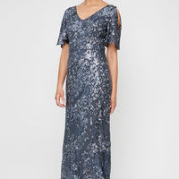 Caroline Flutter Sleeve Sequin Gown