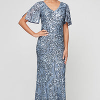 Caroline Flutter Sleeve Sequin Gown