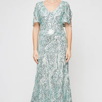 Caroline Flutter Sleeve Sequin Gown