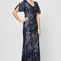 Caroline Flutter Sleeve Sequin Gown