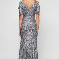 Petite Caroline Flutter Sleeve Sequin Gown