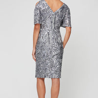 Regular - V-Neck Sequin Cocktail Dress with Cold Shoulder Flutter Sleeves