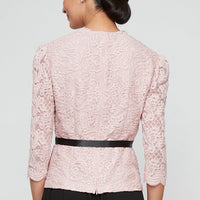 3/4 Sleeve Blouse with Scallop Front Detail and Tie Belt