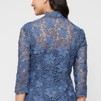 3/4 Sleeve Lace Twinset with Square Neck Tank, Open Jacket and Scallop Detail