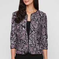 3/4 Sleeve Embroidered Twinset with Solid Matte Jersey Scoop Neck Tank and Center Front Closure Jacket