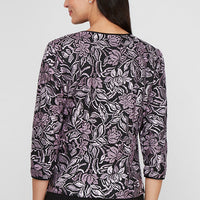 3/4 Sleeve Embroidered Twinset with Solid Matte Jersey Scoop Neck Tank and Center Front Closure Jacket