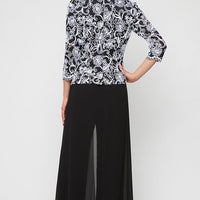 Embroidered Blouse with Center Front Scallop Detail and Illusion Sleeves