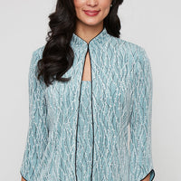 Plus Printed Mandarin Neck Glitter Knit Twinset with Scoop Neck Tank and Satin Piping Detail