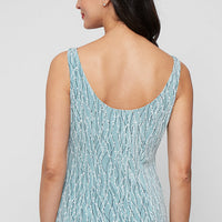Plus Printed Mandarin Neck Glitter Knit Twinset with Scoop Neck Tank and Satin Piping Detail