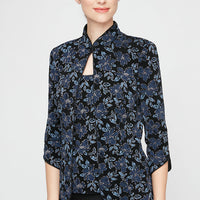 Regular - 3/4 Sleeve Printed Mandarin Neck Glitter Knit Twinset with Scoop Neck Tank and Hook Neck Closure Jacket