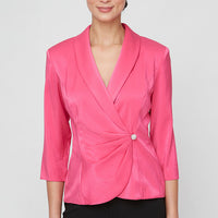 Collared Stretch Shimmer Blouse with Decorative Side Closure