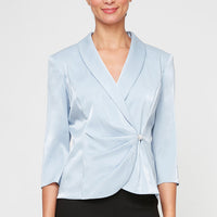 Regular - 3/4 Sleeve Side Closure Blouse with Collar and Decorative Closure