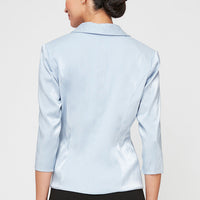 Regular - 3/4 Sleeve Side Closure Blouse with Collar and Decorative Closure