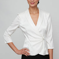 3/4 Sleeve Side Closure Blouse with Collar and Decorative Closure